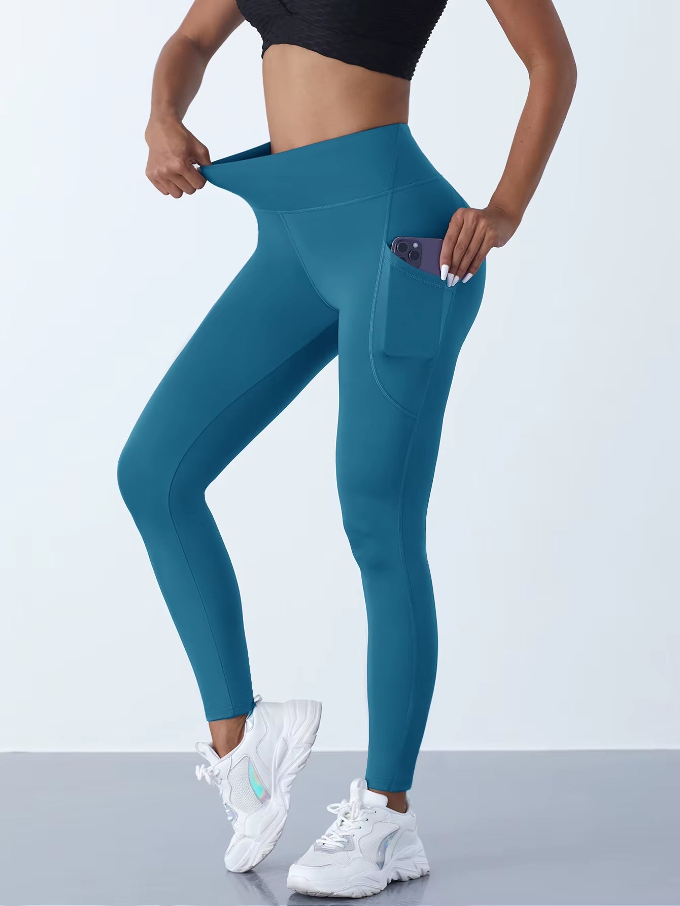 Solid Color Side Pockets Leggings for Women High Waist Sportswear Cycle Yoga Pants Push up Fitness Leggings