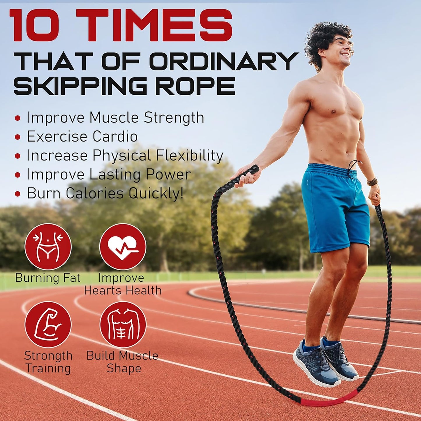 Weighted Jump Rope for Fitness - 9.8Ft Heavy Battle Ropes for Exercise, 3LB Workout Rope for Women & Men, Skipping Rope for Gym Training, Home Workout