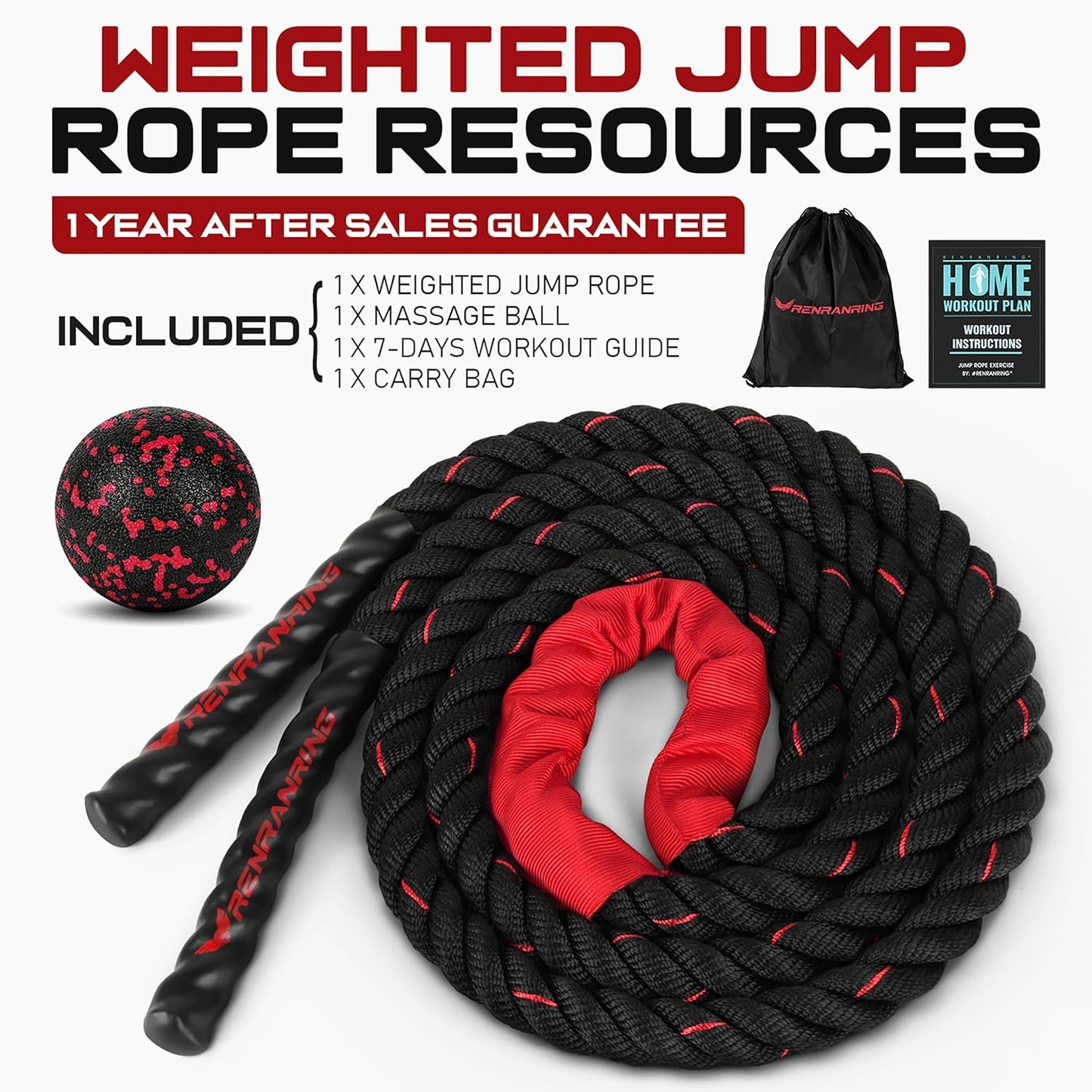 Weighted Jump Rope for Fitness - 9.8Ft Heavy Battle Ropes for Exercise, 3LB Workout Rope for Women & Men, Skipping Rope for Gym Training, Home Workout